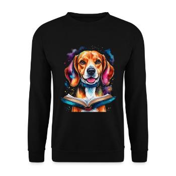 Beagle Reading Book Dog Funny Animal Design Print - Unisex Sweatshirt - black - Front - Alina (178cm) & Michal (187cm)