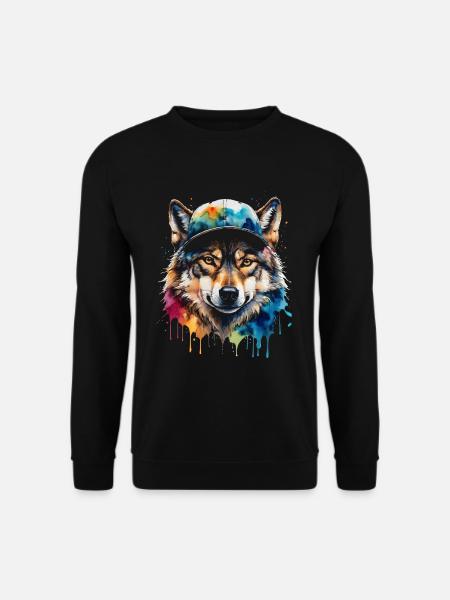 Wolf Snapback Cap Bunt Tier Design Print - Unisex Pullover - Schwarz