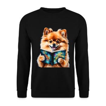 Poméranie Poméranie Livre de lecture Dog Print - Sweat-shirt Unisexe - noir - Devant - Alina (178cm) & Michal (187cm)