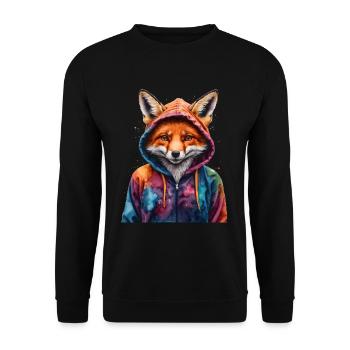 Fuchs Hoodie Bunt Lustig Tier Design Print - Unisex Pullover - Schwarz - Vorne - Alina (178cm) & Michal (187cm)