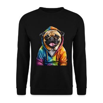 Mops Hoodie Hund Bunt Lustig Tier Design Print - Unisex Pullover - Schwarz - Vorne - Alina (178cm) & Michal (187cm)