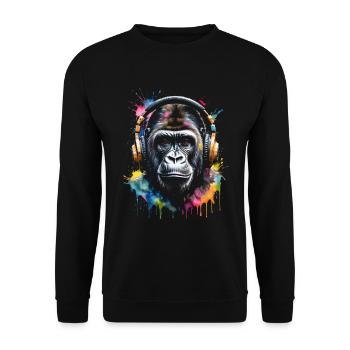 Gorilla Headphones Monkey Coloré Animal Design Print - Sweat-shirt Unisexe - noir - Devant - Alina (178cm) & Michal (187cm)