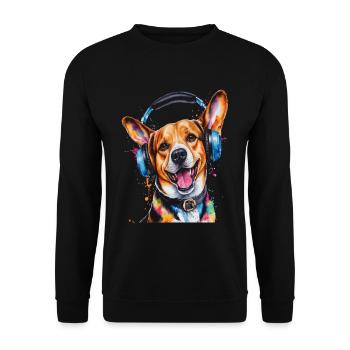 Beagle Headphones Dog Funny Animal Design Print - Unisex Sweatshirt - black - Front - Alina (178cm) & Michal (187cm)