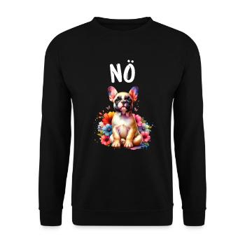 Französische Bulldogge Spruch Nö Hundeliebhaber - Unisex Pullover - Schwarz - Vorne - Alina (178cm) & Michal (187cm)