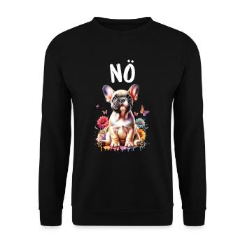 Französische Bulldogge Spruch Nö Hundeliebhaber - Unisex Pullover - Schwarz - Vorne - Alina (178cm) & Michal (187cm)