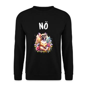 Französische Bulldogge Spruch Nö Hundeliebhaber - Unisex Pullover - Schwarz - Vorne - Alina (178cm) & Michal (187cm)