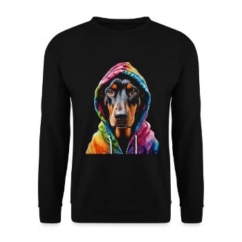 Dobermann Hoodie Hund Bunt Lustig Tier Print - Unisex Pullover - Schwarz - Vorne - Alina (178cm) & Michal (187cm)