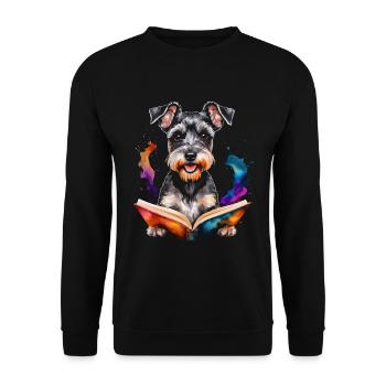 Zwergschnauzer Lesen Hund Lustig Tier Design Print - Unisex Pullover - Schwarz - Vorne - Alina (178cm) & Michal (187cm)
