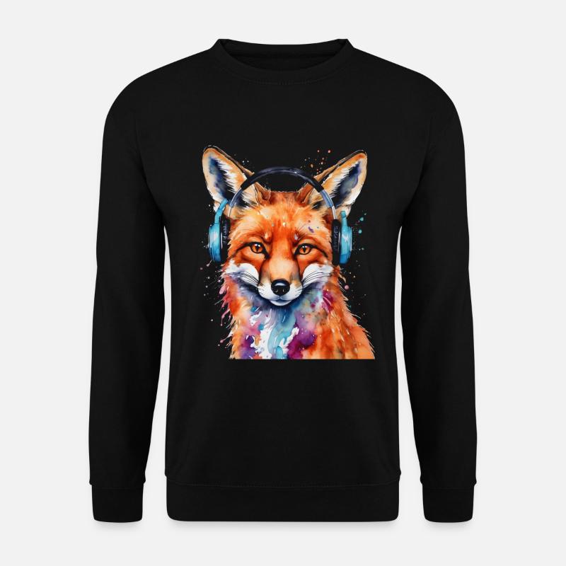 Fuchs Kopfhörer Musik Bunt Tier Design Print - Unisex Pullover - Schwarz