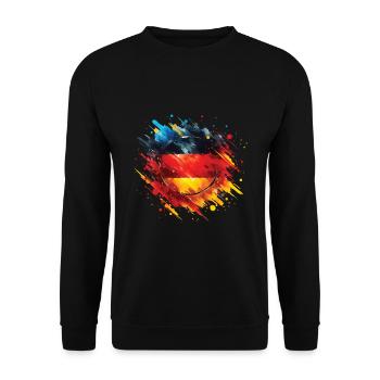 Fahne Deutschland Flagge für Sport Fan - Unisex Pullover - Schwarz - Vorne - Alina (178cm) & Michal (187cm)