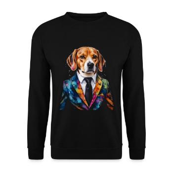 Beagle Anzug Hund Bunt Lustig Tier Design Print - Unisex Pullover - Schwarz - Vorne - Alina (178cm) & Michal (187cm)