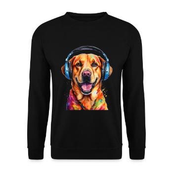 Labrador Retriever Kopfhörer Hund Tier Print - Unisex Pullover - Schwarz - Vorne - Alina (178cm) & Michal (187cm)