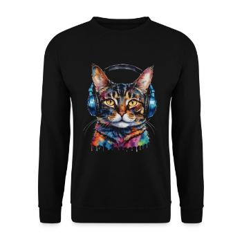 Casque de chat coloré drôle animal design imprimé - Sweat-shirt Unisexe - noir - Devant - Alina (178cm) & Michal (187cm)
