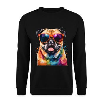 Carlin Lunettes De Soleil Chien Coloré Drôle Design Imprimer - Sweat-shirt Unisexe - noir - Devant - Alina (178cm) & Michal (187cm)