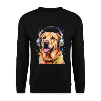 Labrador Retriever Kopfhörer Hund Tier Print - Unisex Pullover - Schwarz - Vorne - Alina (178cm) & Michal (187cm)