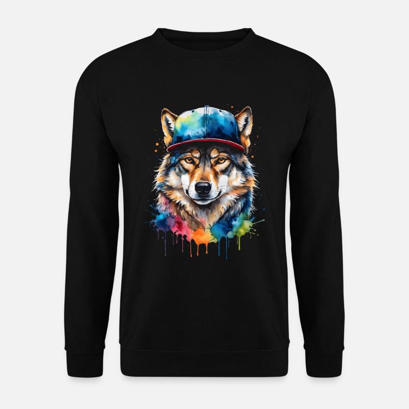 Wolf Snapback Cap Bunt Tier Design Print - Unisex Pullover - Schwarz