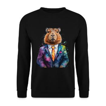 Capybara Anzug Capy Bunt Tier Design Print - Unisex Pullover - Schwarz - Vorne - Alina (178cm) & Michal (187cm)
