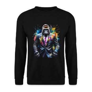 Gorilla Anzug Affe Bunt Tier Design Print - Unisex Pullover - Schwarz - Vorne - Alina (178cm) & Michal (187cm)