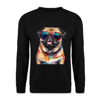 Carlin Lunettes de Soleil Chien Coloré Drôle Design Imprimer - Sweat-shirt Unisexe - noir - Devant - Alina (178cm) & Michal (187cm)