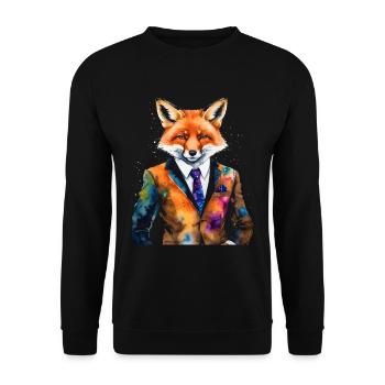 Fuchs Anzug Bunt Tier Design Print - Unisex Pullover - Schwarz - Vorne - Alina (178cm) & Michal (187cm)