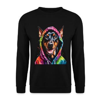 Dobermann Hoodie Hund Bunt Lustig Tier Print - Unisex Pullover - Schwarz - Vorne - Alina (178cm) & Michal (187cm)