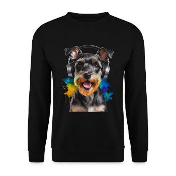 Zwergschnauzer Kopfhörer Hund Lustig Design Print - Unisex Pullover - Schwarz - Vorne - Alina (178cm) & Michal (187cm)