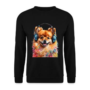 Pomeranian Pomeranian Headphones Dog Print - Unisex Sweatshirt - black - Front - Alina (178cm) & Michal (187cm)