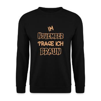 En novembre, je porte du marron en disant couleur marron - Sweat-shirt Unisexe - noir - Devant - Alina (178cm) & Michal (187cm)