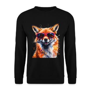 Fuchs Sonnenbrille Bunt Tier Design Print - Unisex Pullover - Schwarz - Vorne - Alina (178cm) & Michal (187cm)