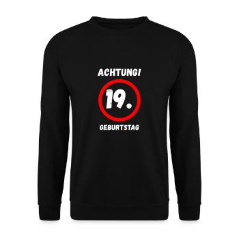 19. Geburtstag Mann Frau 19 Jahre Deko Lustig - Unisex Pullover - Schwarz - Vorne - Alina (178cm) & Michal (187cm)