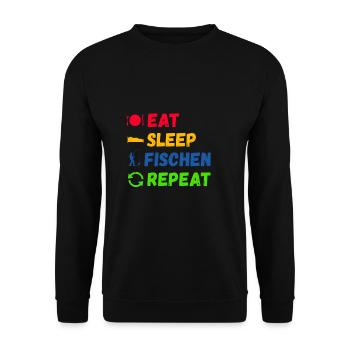 Eat Sleep Fischen Repeat Angler Geschenk Tshirt - Unisex Pullover - Schwarz - Vorne - Alina (178cm) & Michal (187cm)
