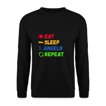 Eat Sleep Angeln Repeat Angler Geschenk Tshirt - Unisex Pullover - Schwarz - Vorne - Alina (178cm) & Michal (187cm)
