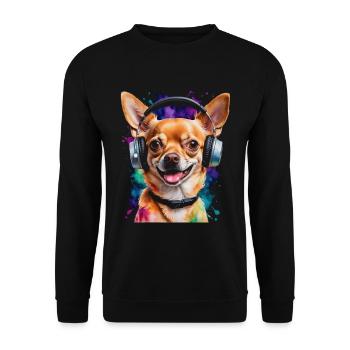 Chihuahua Kopfhörer Hund Lustig Tier Design Print - Unisex Pullover - Schwarz - Vorne - Alina (178cm) & Michal (187cm)