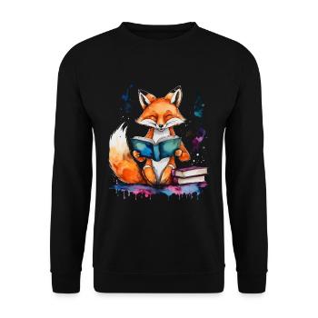 Renard lecture livre Coloré Animal Design Imprimer - Sweat-shirt Unisexe - noir - Devant - Alina (178cm) & Michal (187cm)
