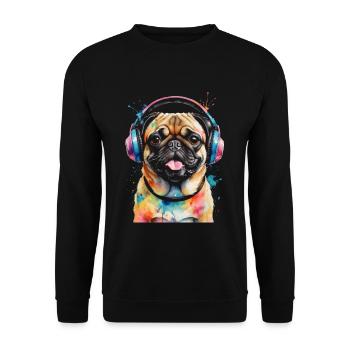 Carlin Casque Chien Coloré Drôle Animal Design Imprimer - Sweat-shirt Unisexe - noir - Devant - Alina (178cm) & Michal (187cm)