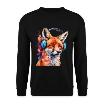 Renard Casque Musique Coloré Animal Design Imprimer - Sweat-shirt Unisexe - noir - Devant - Alina (178cm) & Michal (187cm)