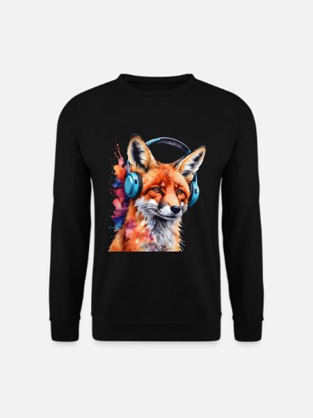 Fuchs Kopfhörer Musik Bunt Tier Design Print - Unisex Pullover - Schwarz