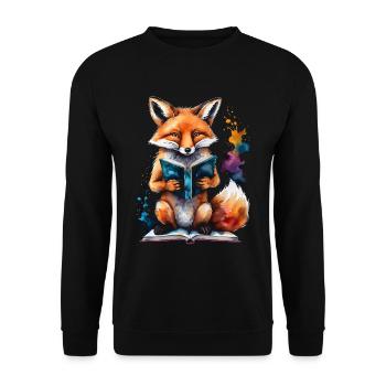 Renard lecture livre Coloré Animal Design Imprimer - Sweat-shirt Unisexe - noir - Devant - Alina (178cm) & Michal (187cm)
