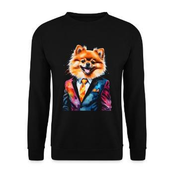 Pomeranian Zwergspitz Anzug Hund Bunt Print - Unisex Pullover - Schwarz - Vorne - Alina (178cm) & Michal (187cm)