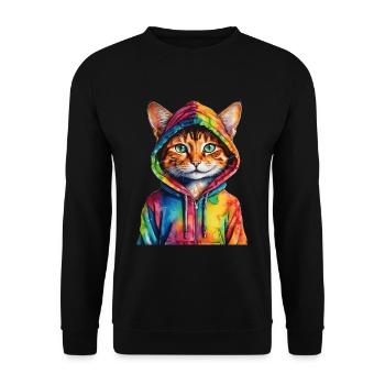 Katze Hoodie Bunt Lustig Tier Design Print - Unisex Pullover - Schwarz - Vorne - Alina (178cm) & Michal (187cm)