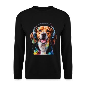 Beagle Headphones Dog Funny Animal Design Print - Unisex Sweatshirt - black - Front - Alina (178cm) & Michal (187cm)