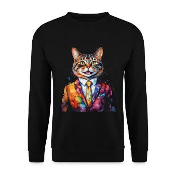 Katze Anzug Bunt Lustig Lustig Tier Design Print - Unisex Pullover - Schwarz - Vorne - Alina (178cm) & Michal (187cm)