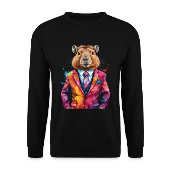 Capybara Anzug Capy Bunt Tier Design Print - Unisex Pullover - Schwarz - Vorne - Alina (178cm) & Michal (187cm)