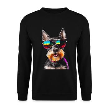 Zwergschnauzer Sonnenbrille Hund Lustig Tier Print - Unisex Pullover - Schwarz - Vorne - Alina (178cm) & Michal (187cm)