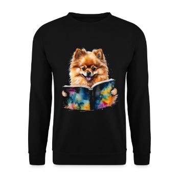Poméranien Poméranien Livre de lecture Imprimé de chien - Sweat-shirt Unisexe - noir - Devant - Alina (178cm) & Michal (187cm)