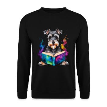 Zwergschnauzer Lesen Hund Lustig Tier Design Print - Unisex Pullover - Schwarz - Vorne - Alina (178cm) & Michal (187cm)