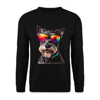 Zwergschnauzer Sonnenbrille Hund Lustig Tier Print - Unisex Pullover - Schwarz - Vorne - Alina (178cm) & Michal (187cm)