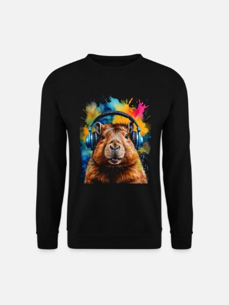 Capybara Kopfhörer Capy Bunt Tier Design Print - Unisex Pullover - Schwarz