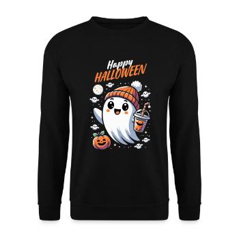 Happy Halloween Geist Bubble Tea Beanie Kürbis Fun - Unisex Pullover - Schwarz - Vorne - Alina (178cm) & Michal (187cm)