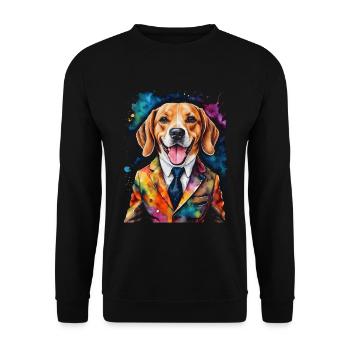 Beagle Anzug Hund Bunt Lustig Tier Design Print - Unisex Pullover - Schwarz - Vorne - Alina (178cm) & Michal (187cm)